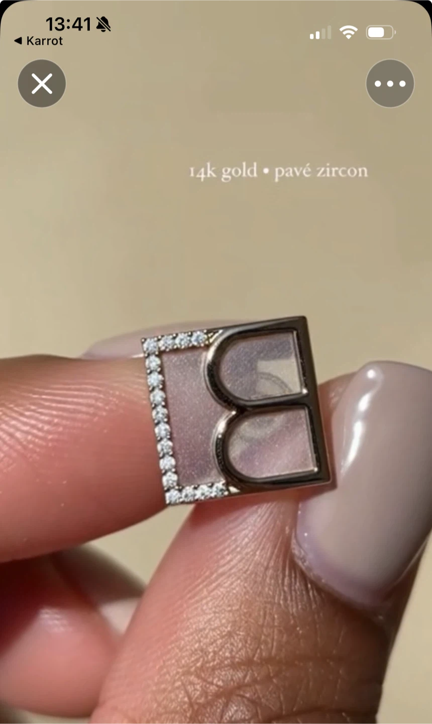 B Initial Gold Pavé Zircon Earrings - photo 2