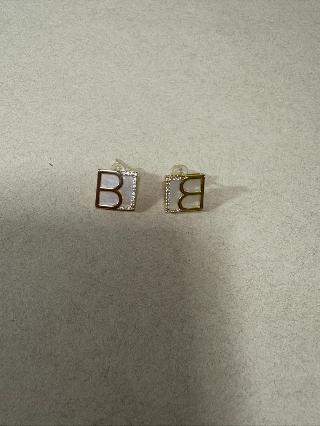 B Initial Gold Pavé Zircon Earrings