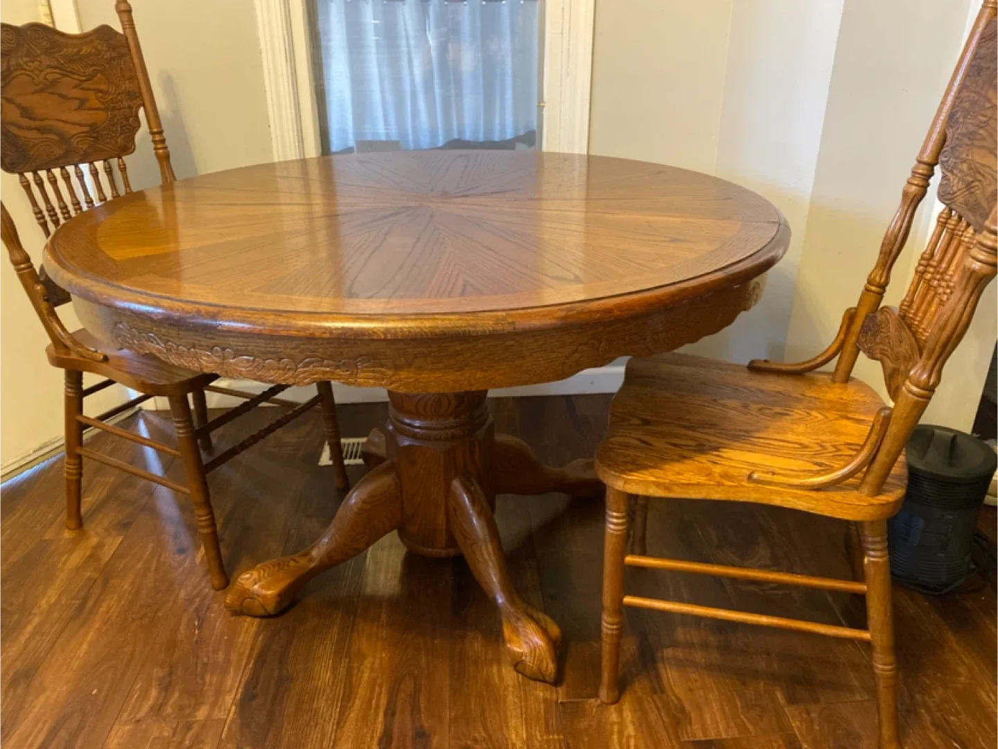 Round Wooden Dining Table with Two Chairs