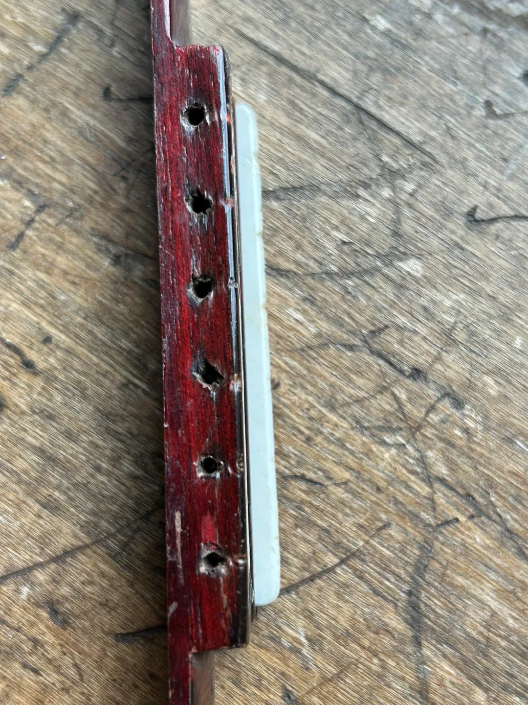 Vintage guitar tailpiece tail piece wood ivory bone Acoustic image indicator(5)