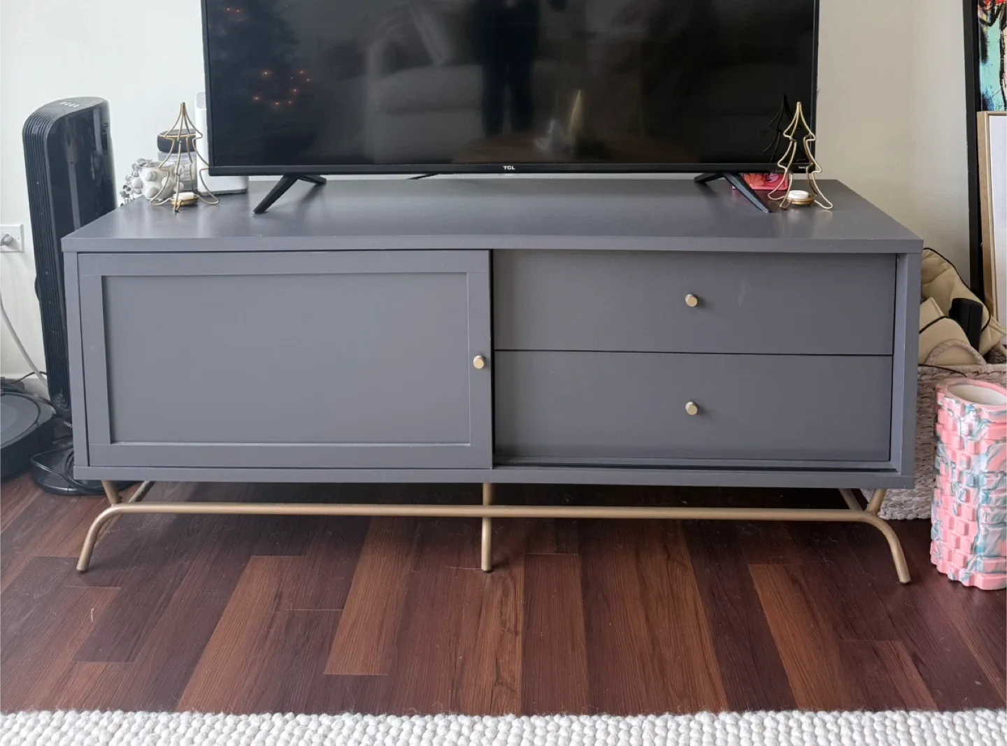 Gray TV Stand with Sliding Door