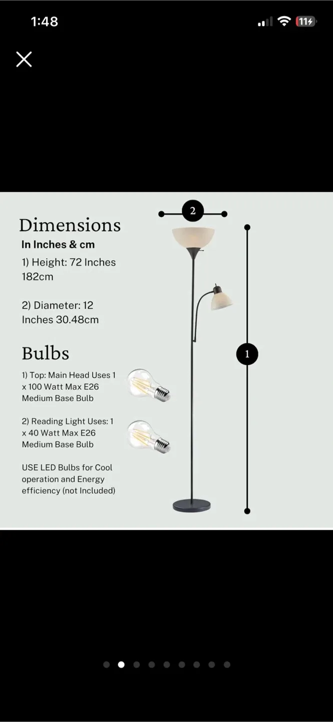 Torchiere Floor Lamp with Reading Light image indicator(6)