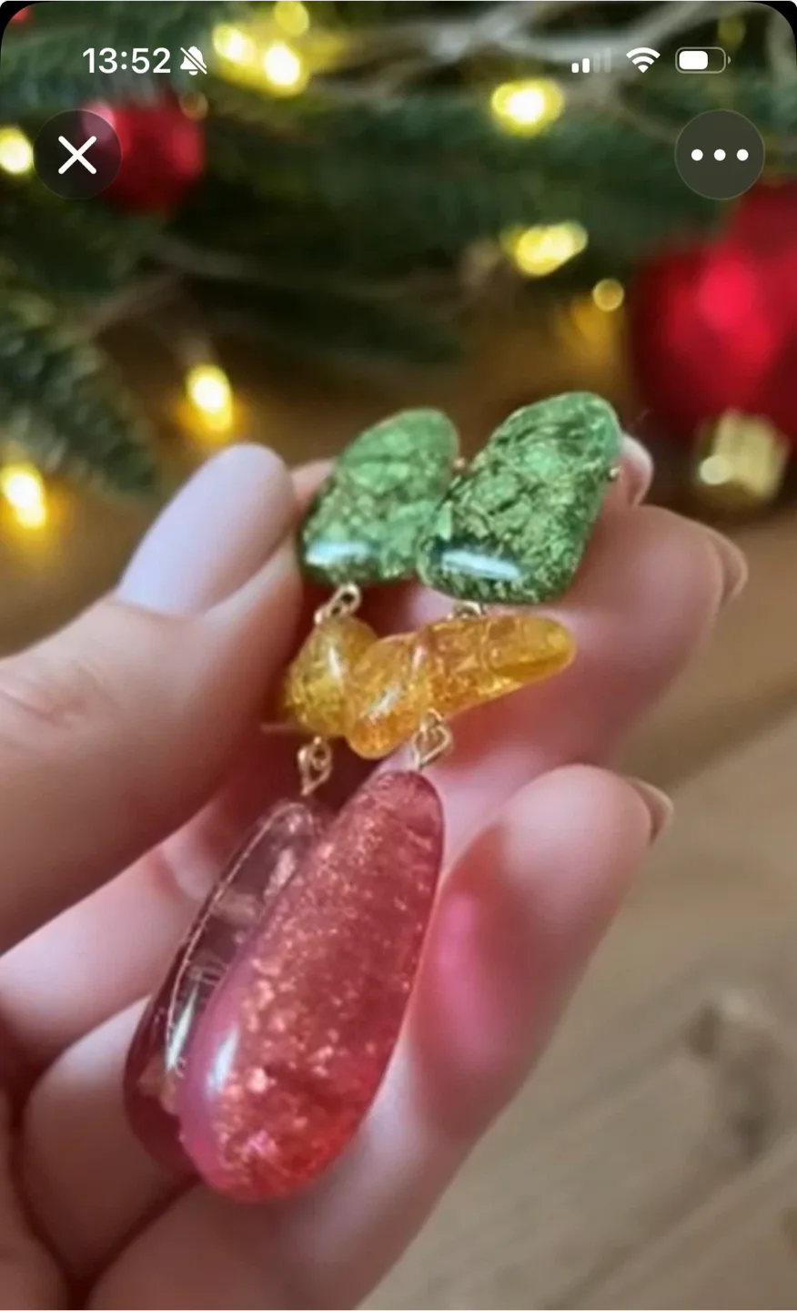 Statement Earrings - Green, Amber, Pink