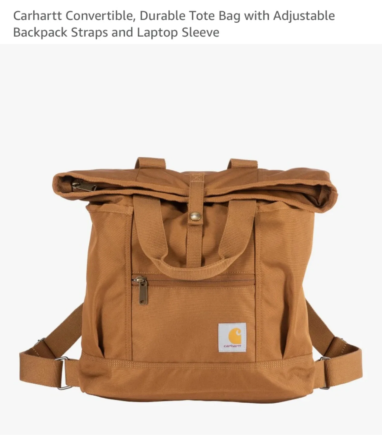 New Carhartt Convertible Tote Bag with Backpack Straps