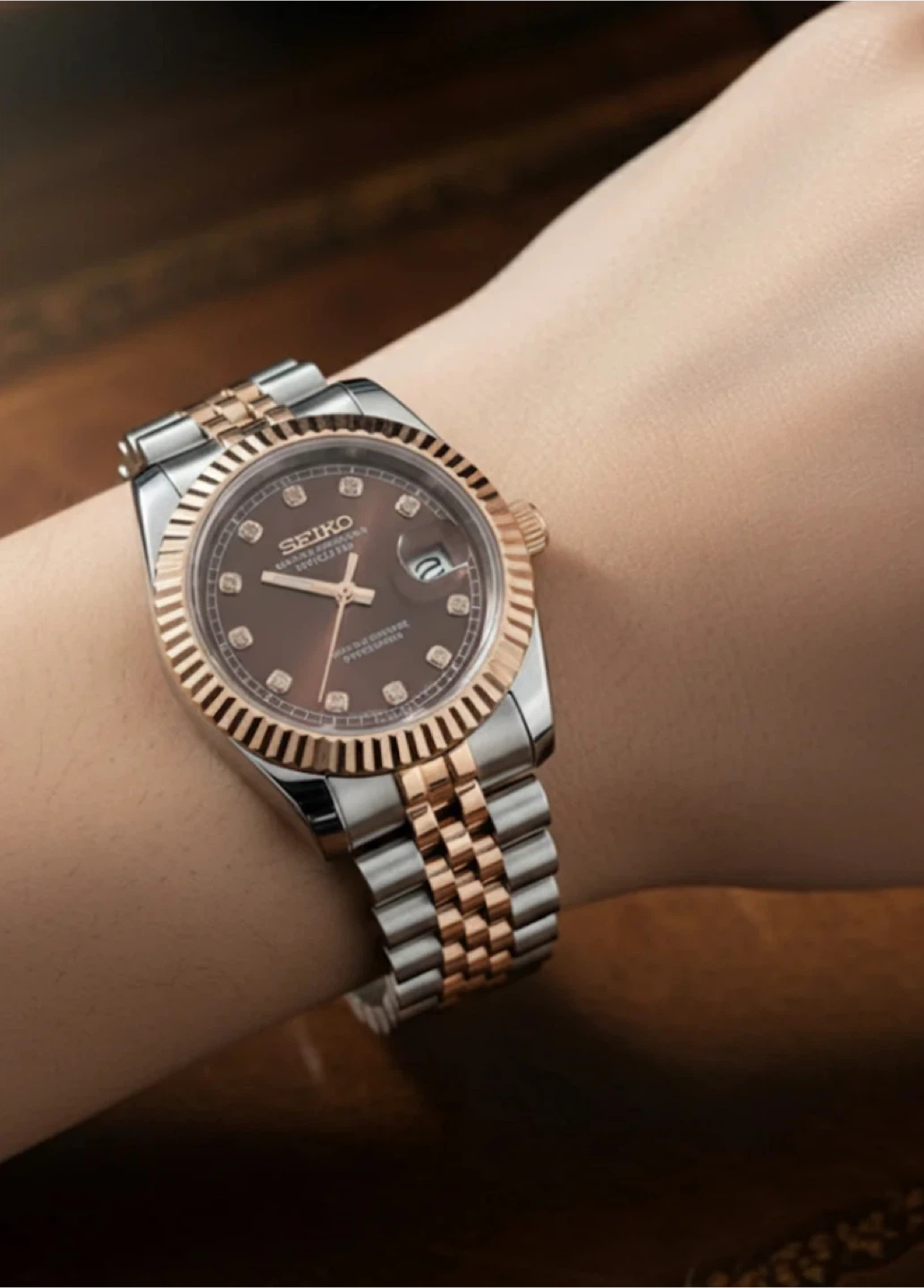 Seiko date-just Mod chocolate diamond dial 31mm