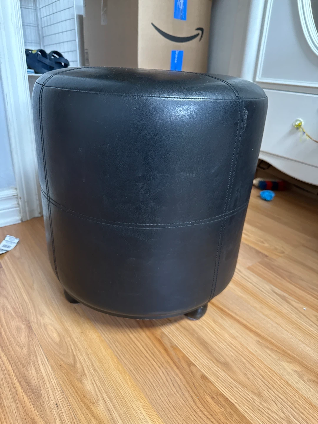 Black Leather Ottoman Footstool - photo 2
