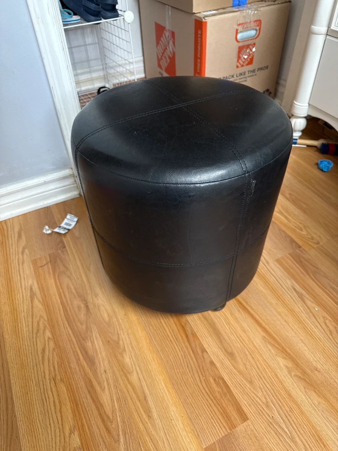 Black Leather Ottoman Footstool