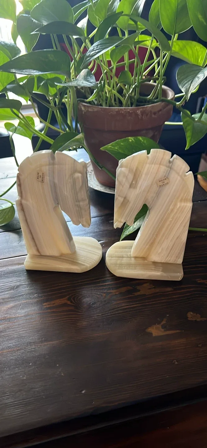 Vintage Onyx Horse Head Bookends - Made in Mexico