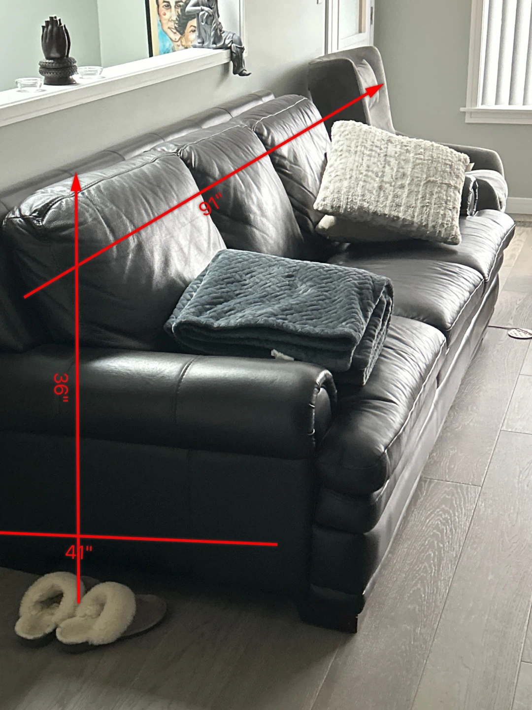 2 Leather Sofas-Brown, 91" Lon