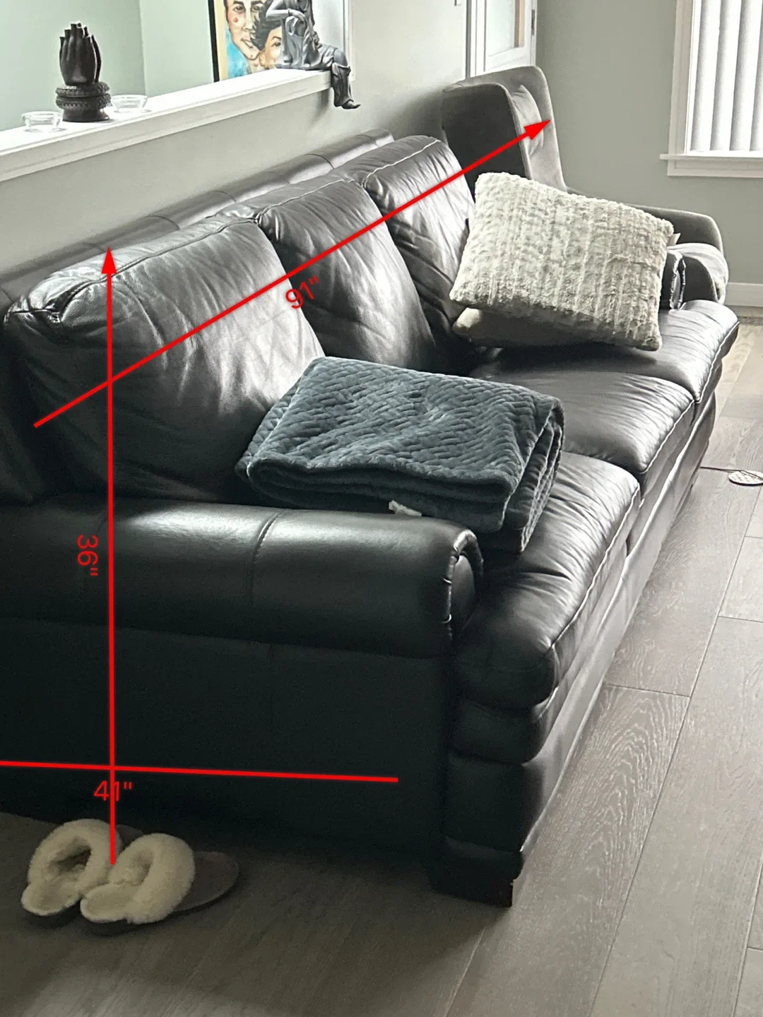 2 Leather Sofas-Brown, 91" Lon