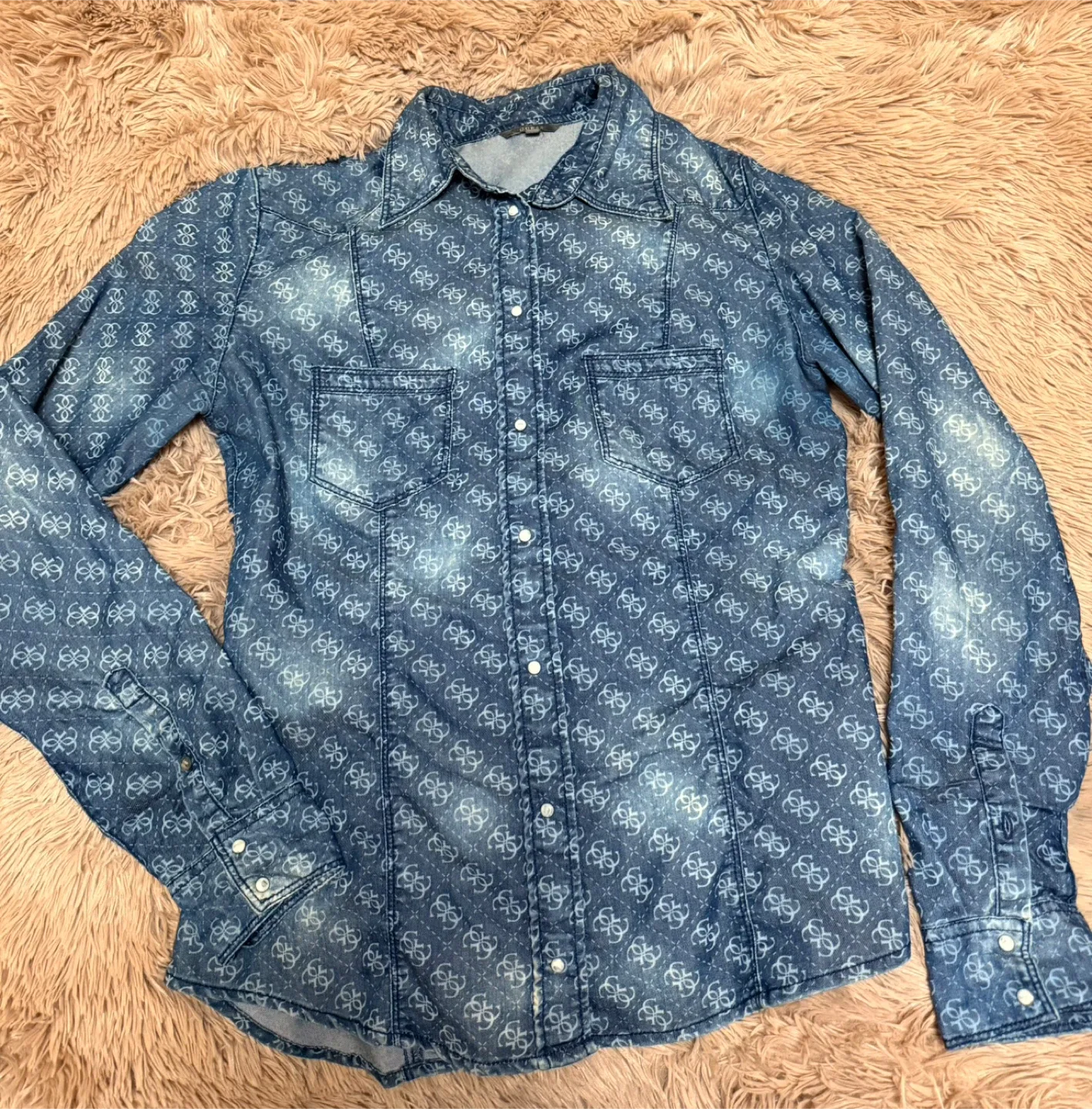 Guess Denim Print Button-Up Shirt
