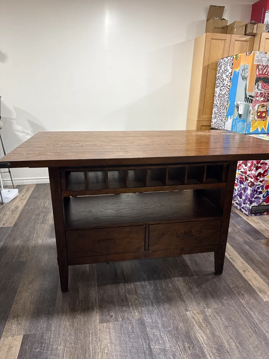 Wooden Kitchen Island with Two Stools