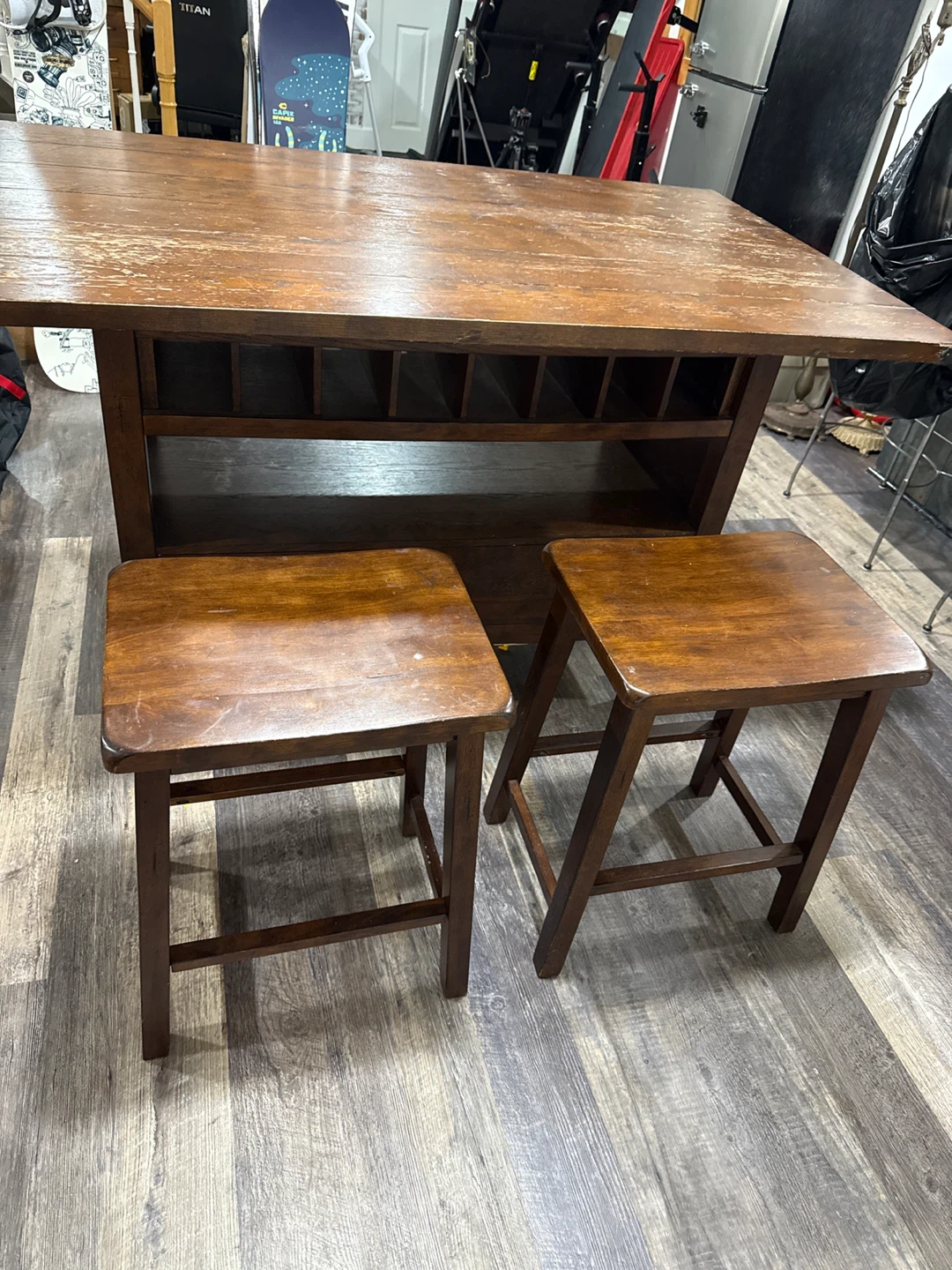 Wooden Kitchen Island with Two Stools - photo 2
