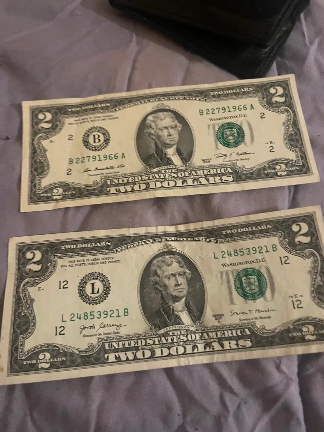 Two Dollar Bills & 1978 Half Dollar Coin
