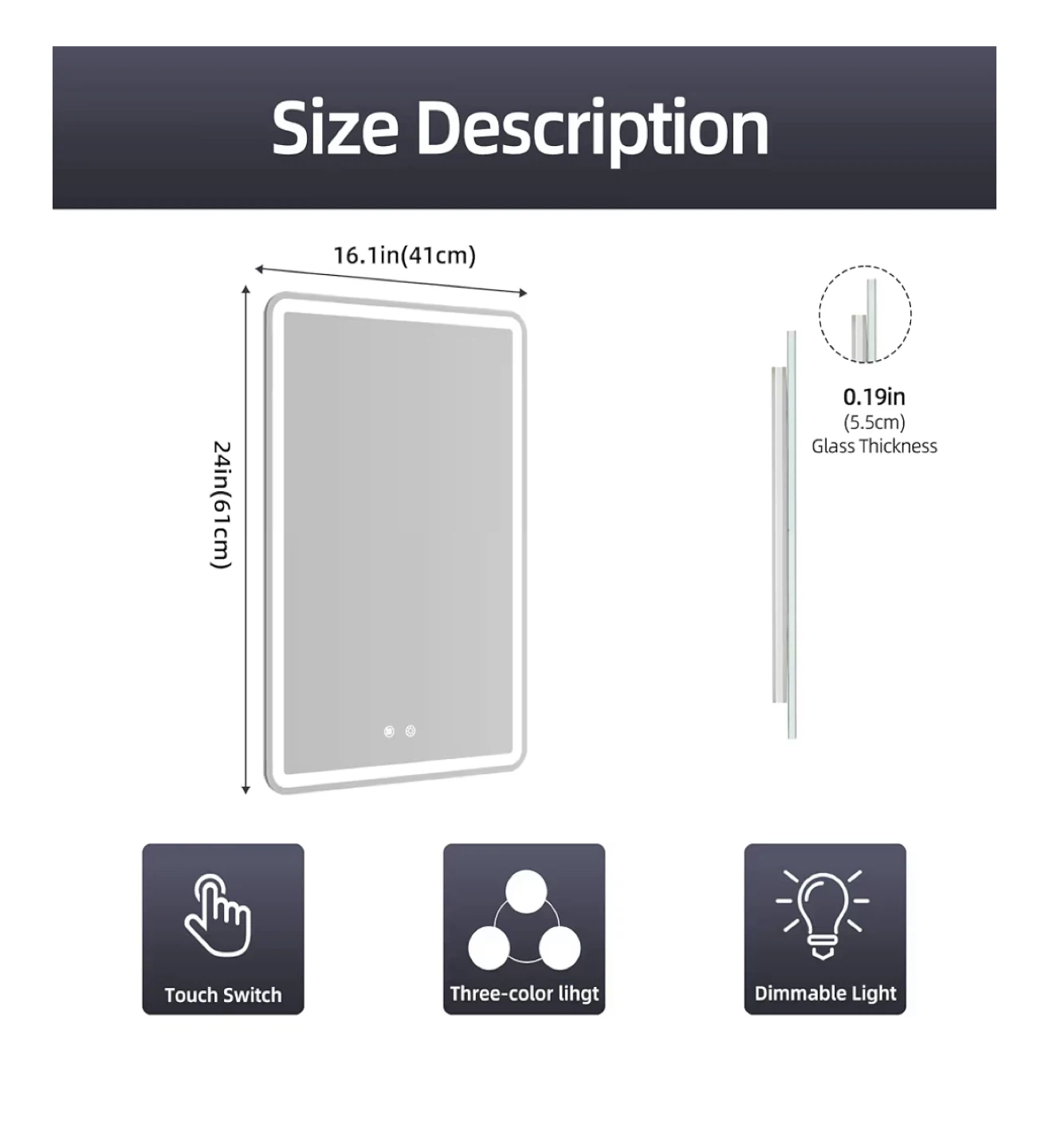 LED Lighted Bathroom Vanity Mirror - 24x16 inch - photo 2