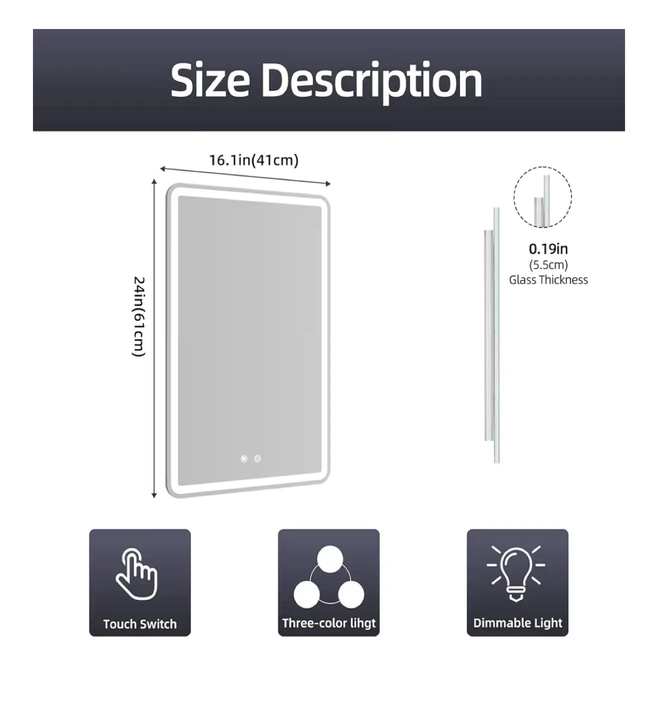 LED Lighted Bathroom Vanity Mirror - 24x16 inch image indicator(2)