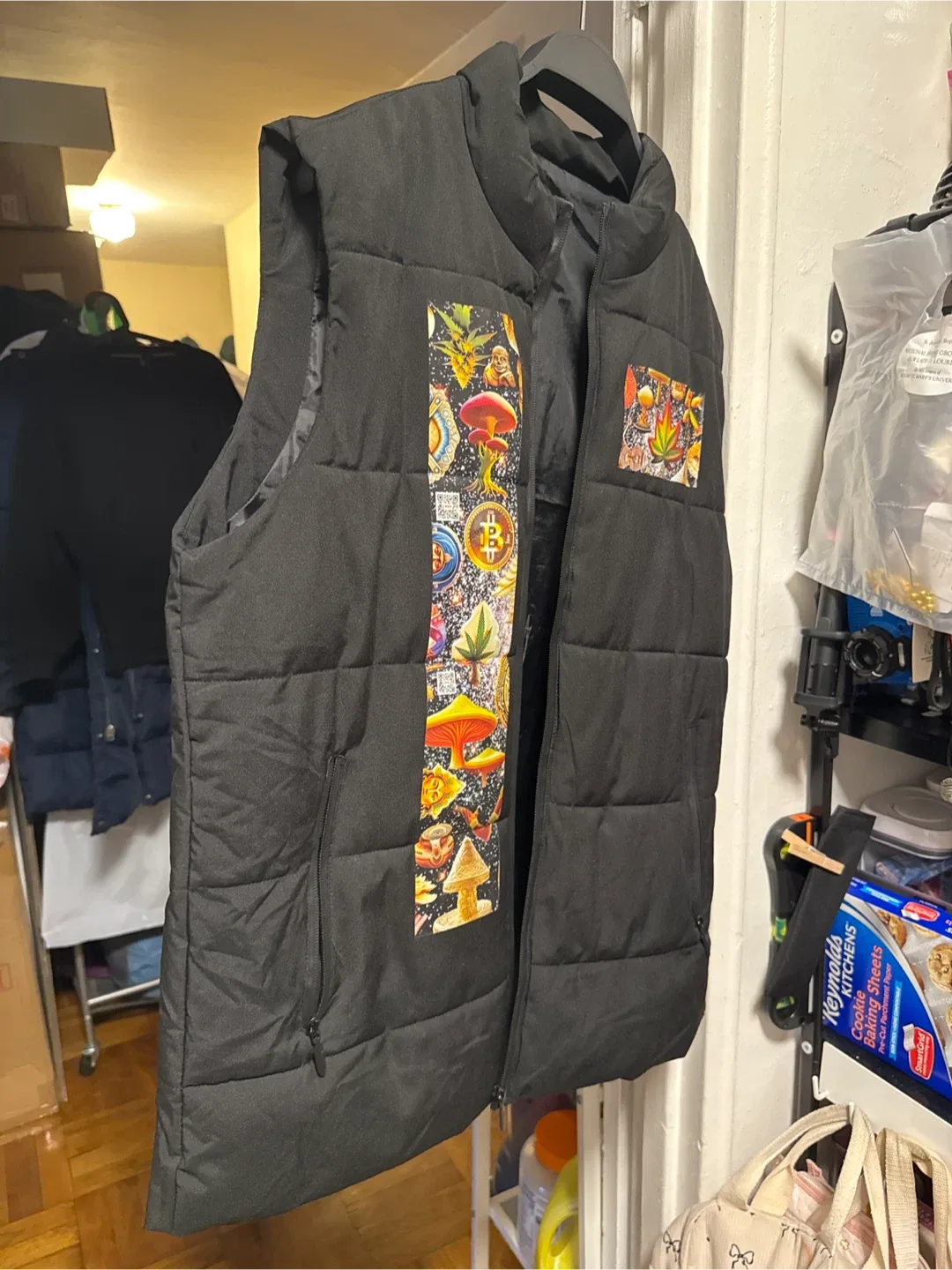 Black Puffer Vest with Custom Patches image indicator(3)