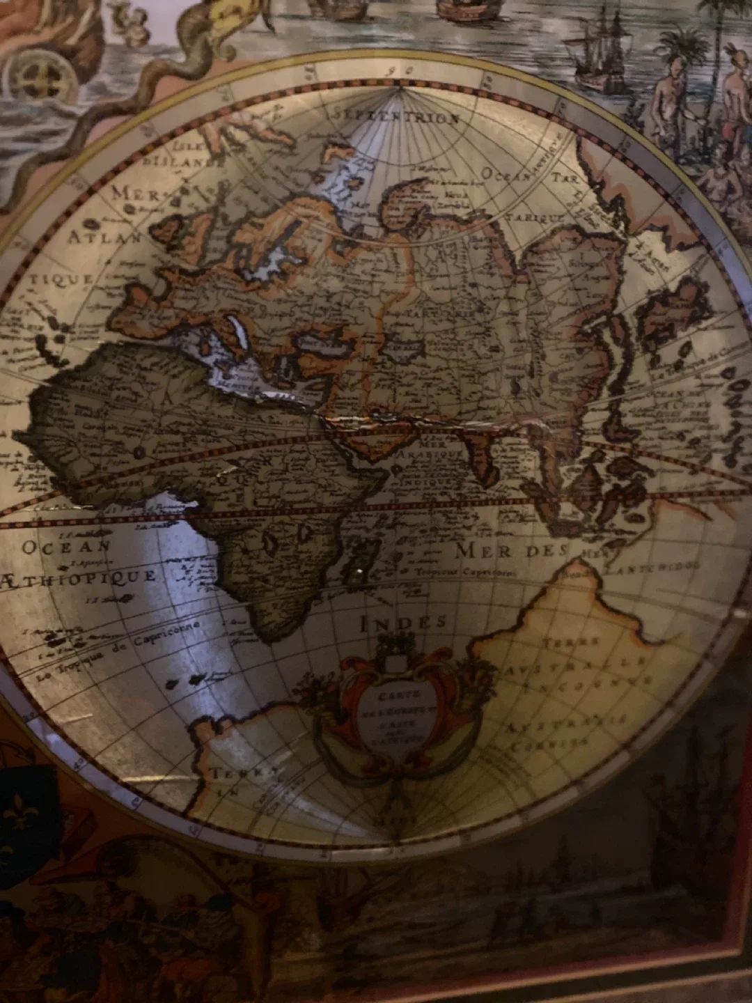 Framed Large Antique Style World Map image indicator(2)