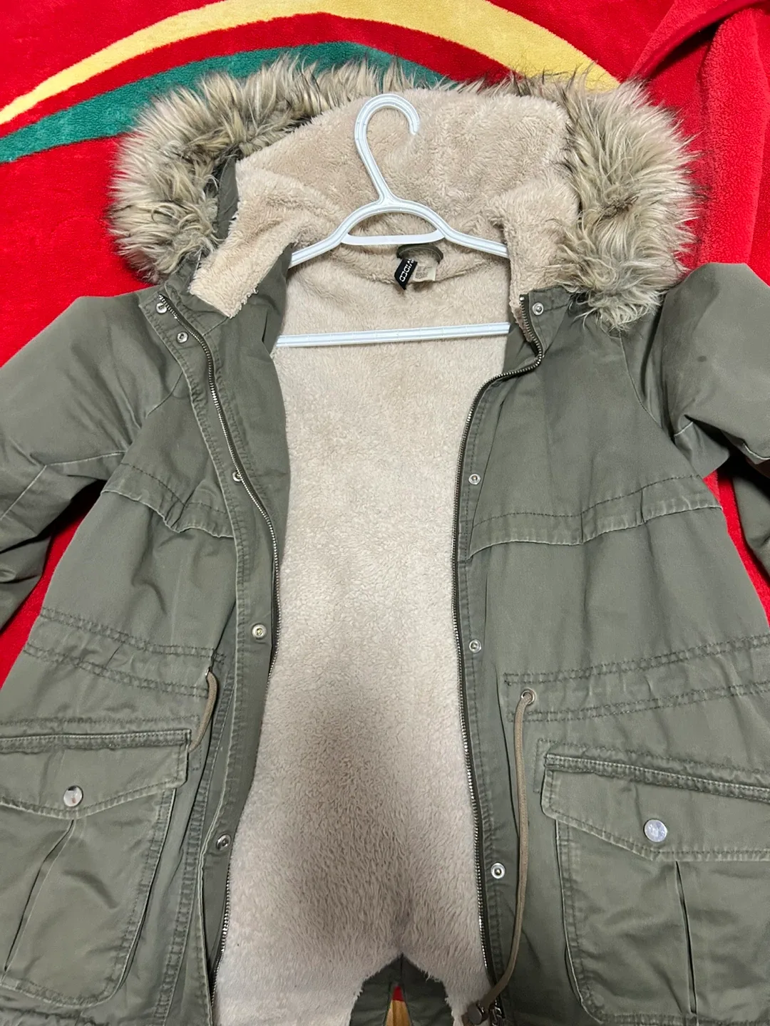 H&M Olive Green Winter Parka, Size 10
