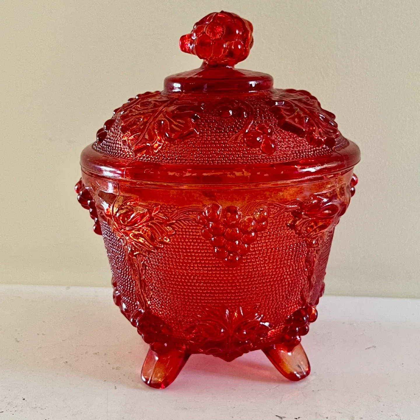 Jeanette Glass Amberina  Candy Dish