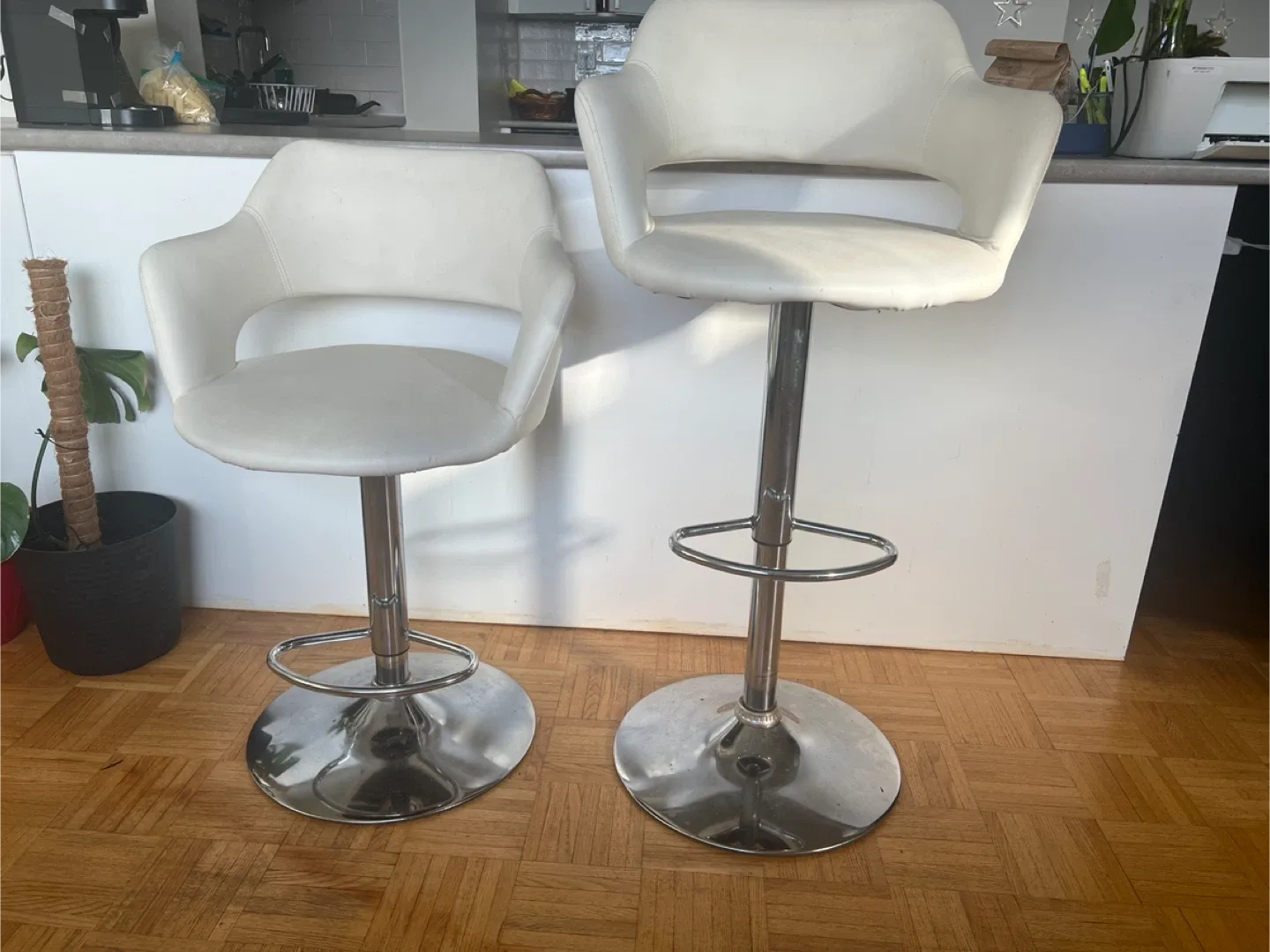 Pair of White Swivel Bar Stools image indicator(3)