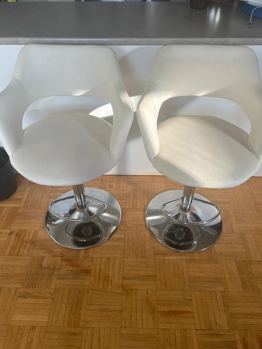 Pair of White Swivel Bar Stools