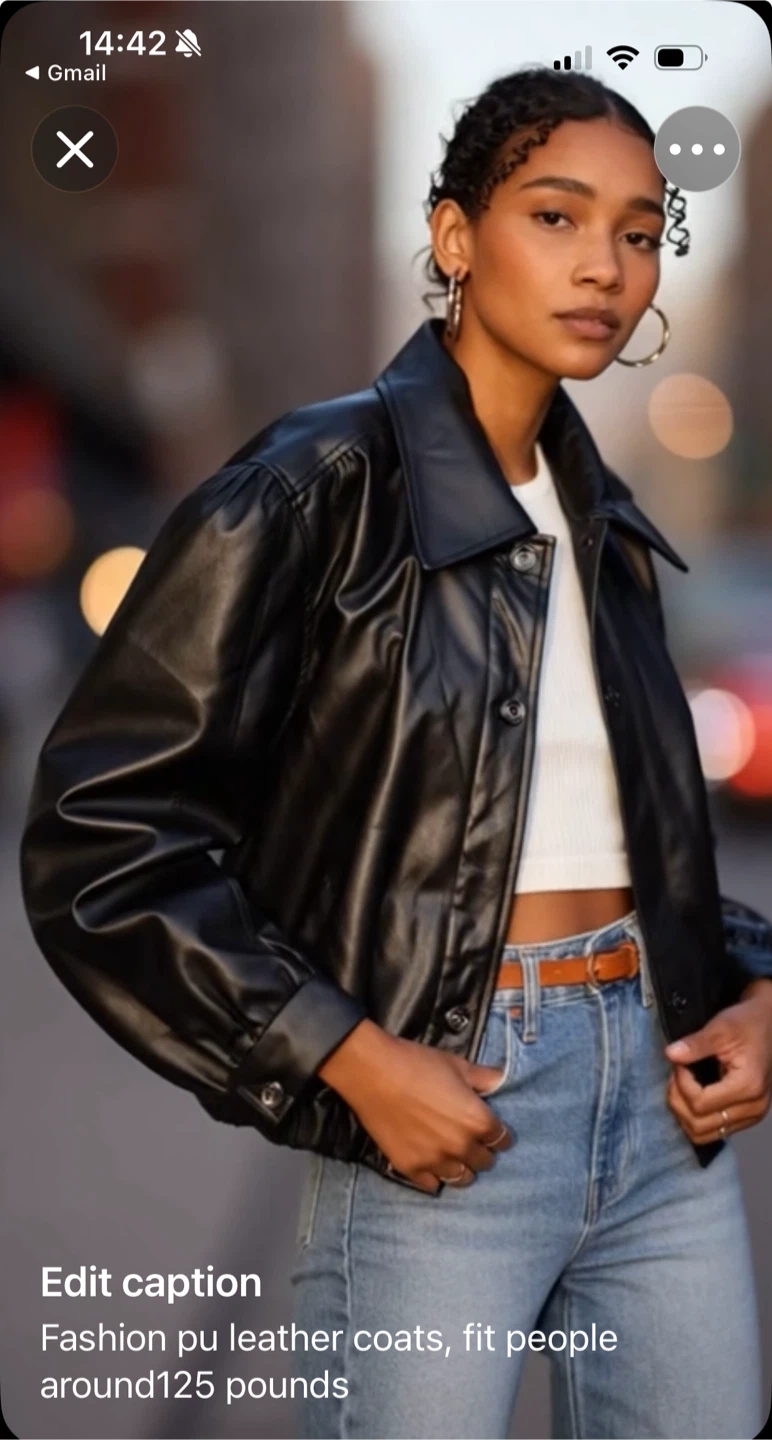 Black PU Leather Fashion Coat - photo 3