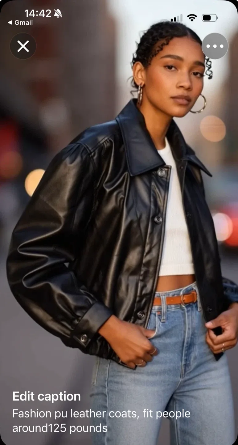 Black PU Leather Fashion Coat image indicator(3)