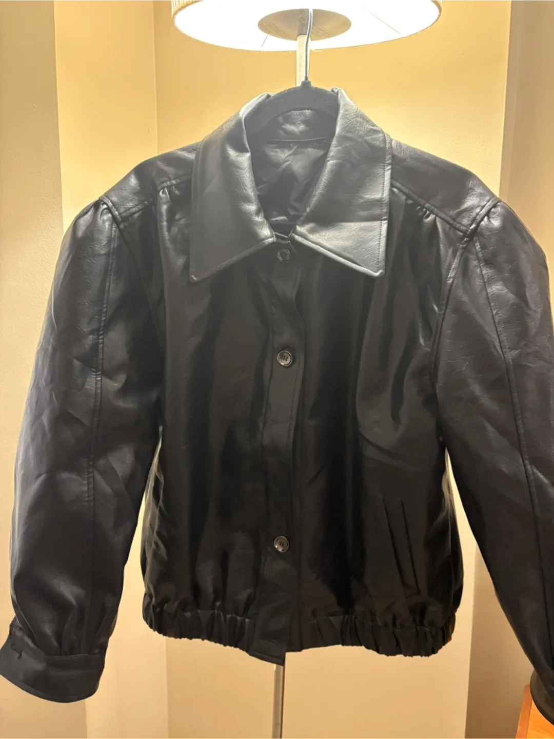 Black PU Leather Fashion Coat image indicator(2)