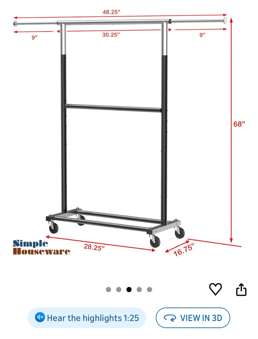 Rolling Garment Rack by Simple Houseware image indicator(2)
