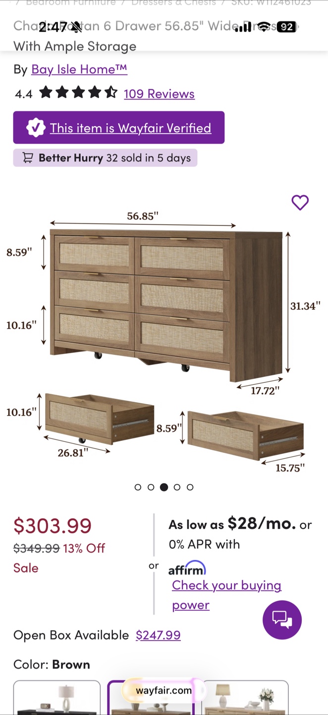 Unopened box! Rattan 6-Drawer Dresser - photo 4