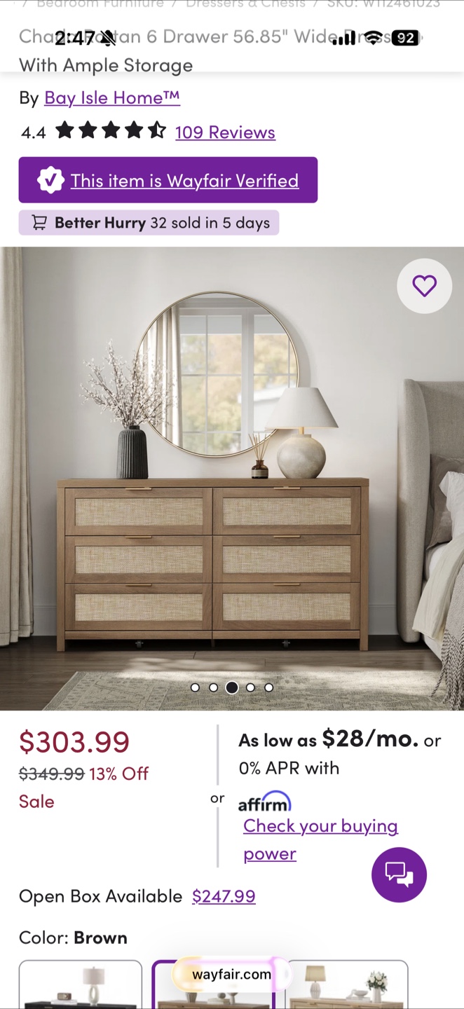 Unopened box! Rattan 6-Drawer Dresser - photo 3