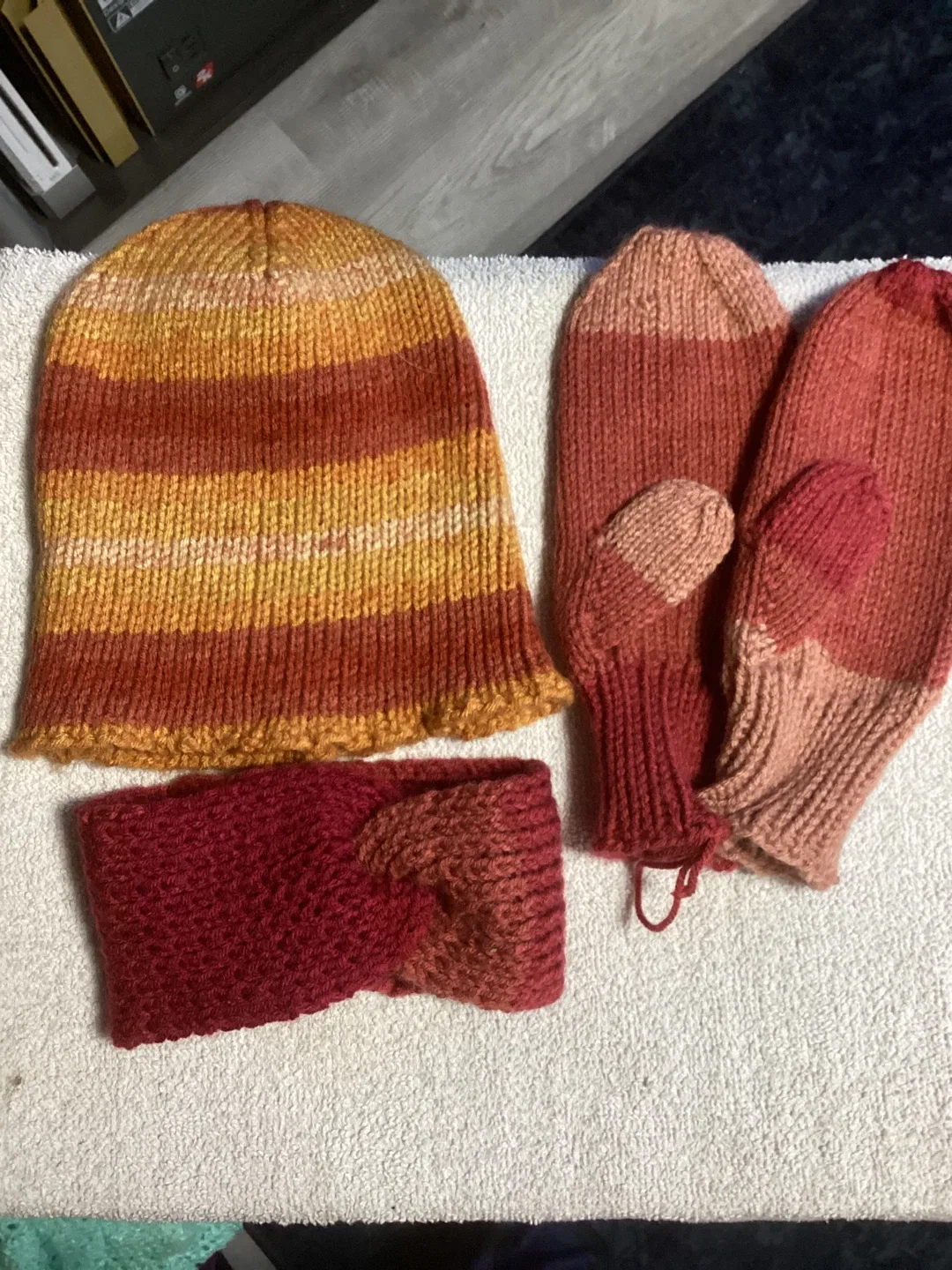 Handmade Knitted Hat, Mittens, Headband - Set