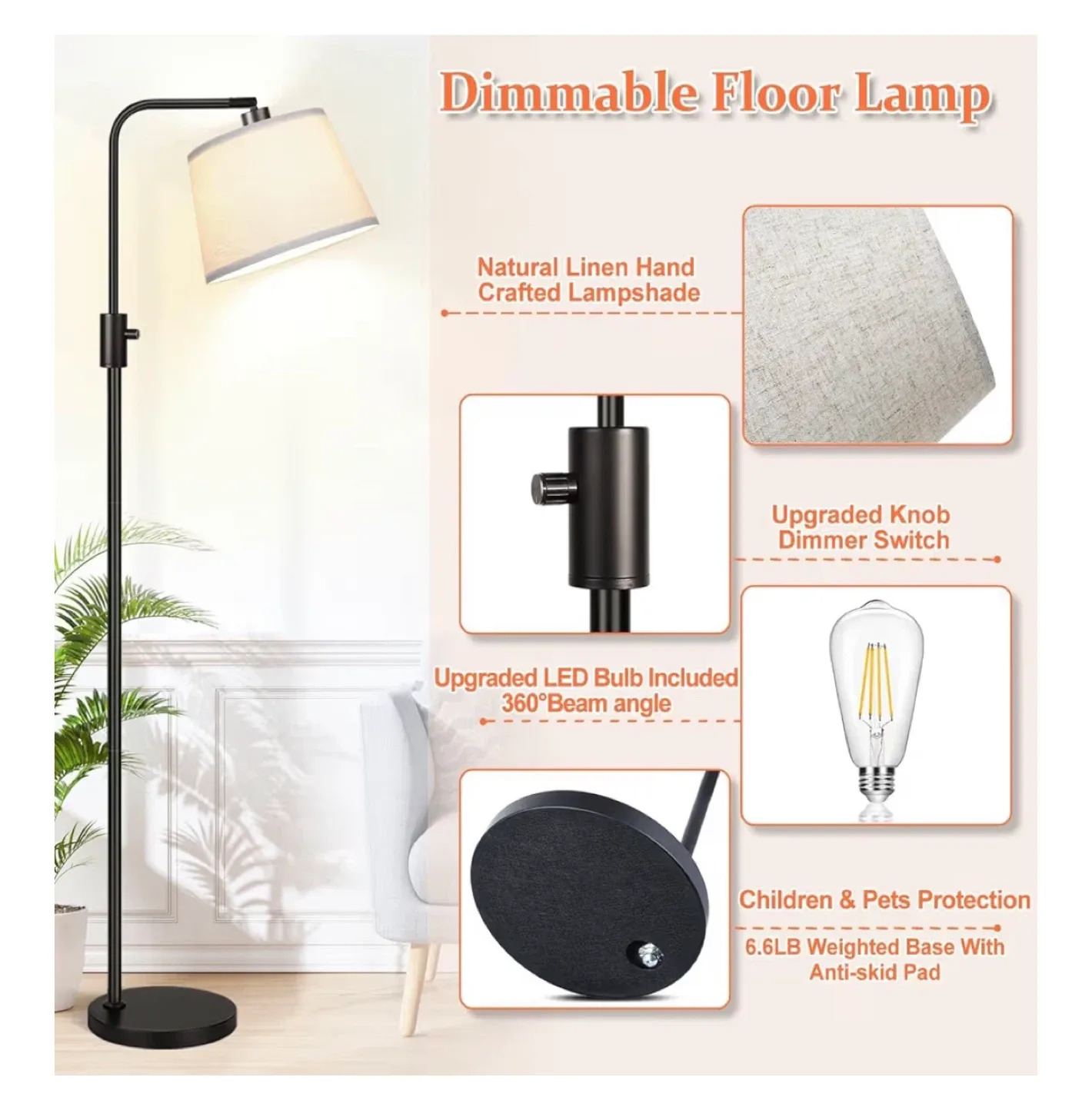 Dimmable Floor Lamp with Linen Shade image indicator(4)