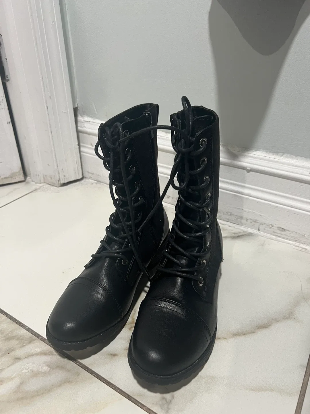 Reportage Black Lace-Up Combat Boots - Size 8