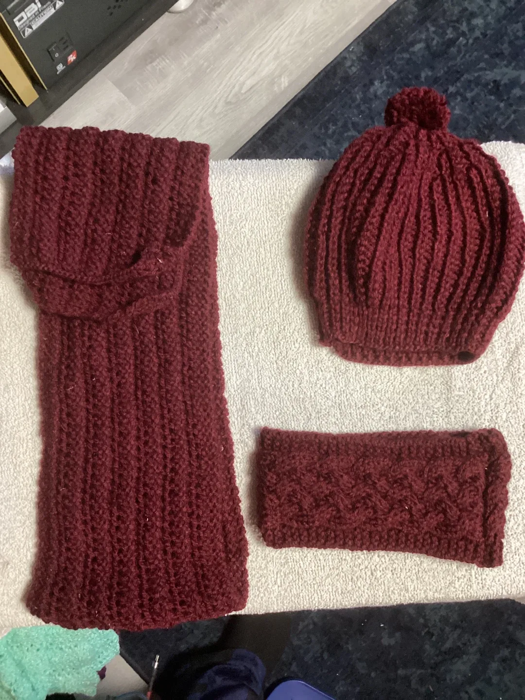 Handmade Knitted Burgundy Winter Set
