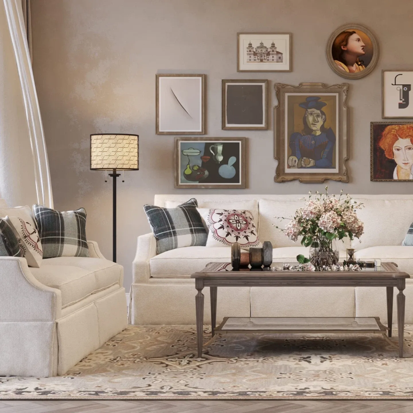 Inlight 59" High Double Shade Pull Chain Modern Floor Lamp image indicator(4)