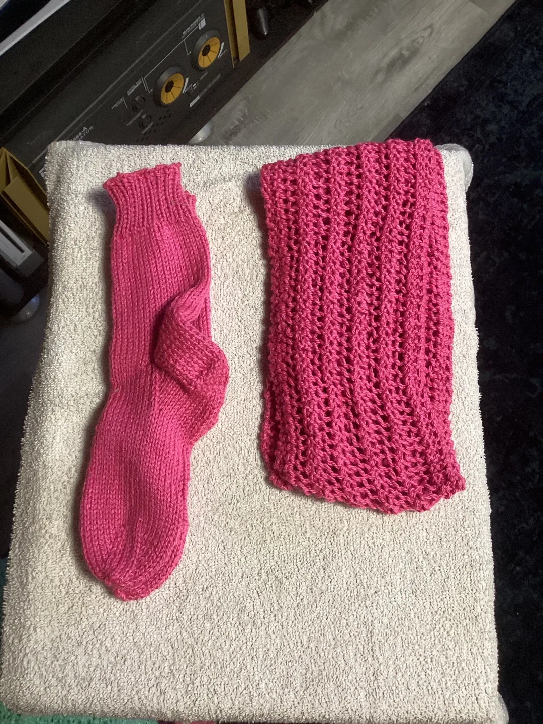 Hand-Knitted Pink Socks & Scarf Set