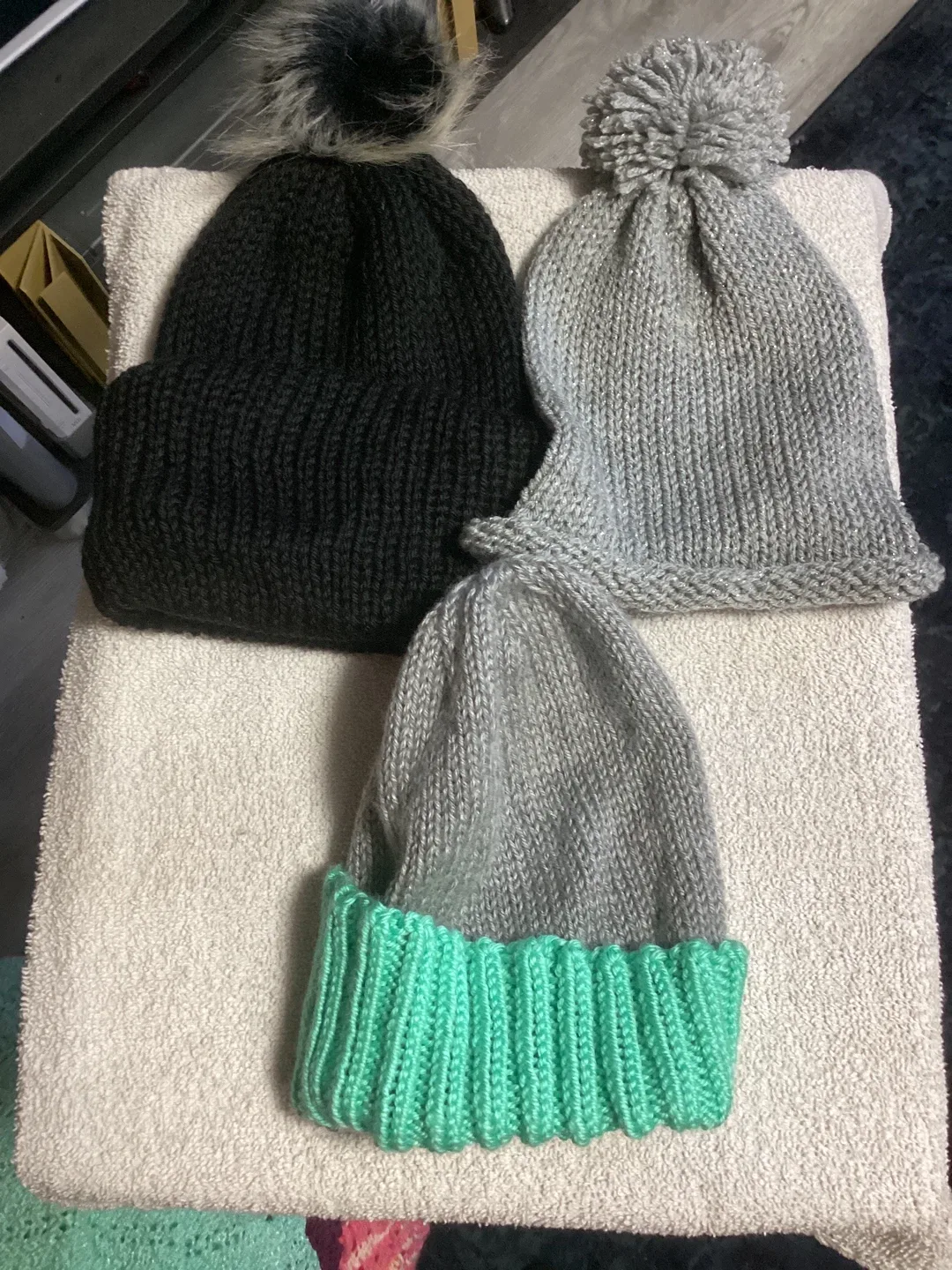 Handmade Knitted Beanies for the family - Grey & Black