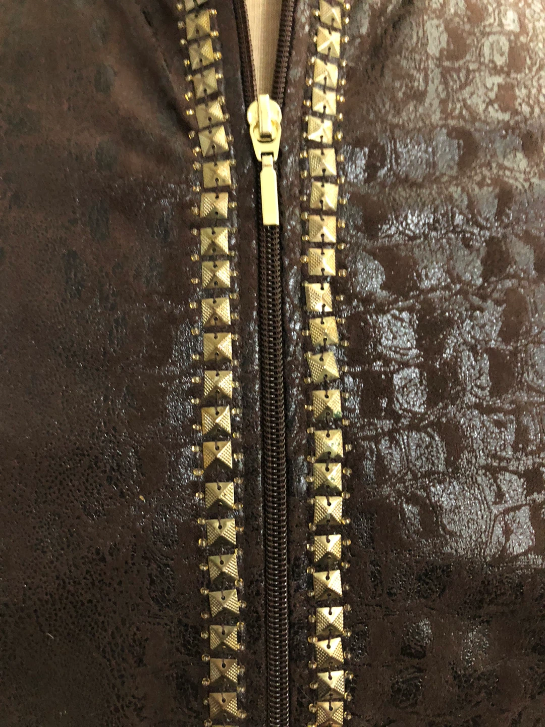 Women’s Brown Faux Leather Gold Studded Blazer. Size Small - photo 3