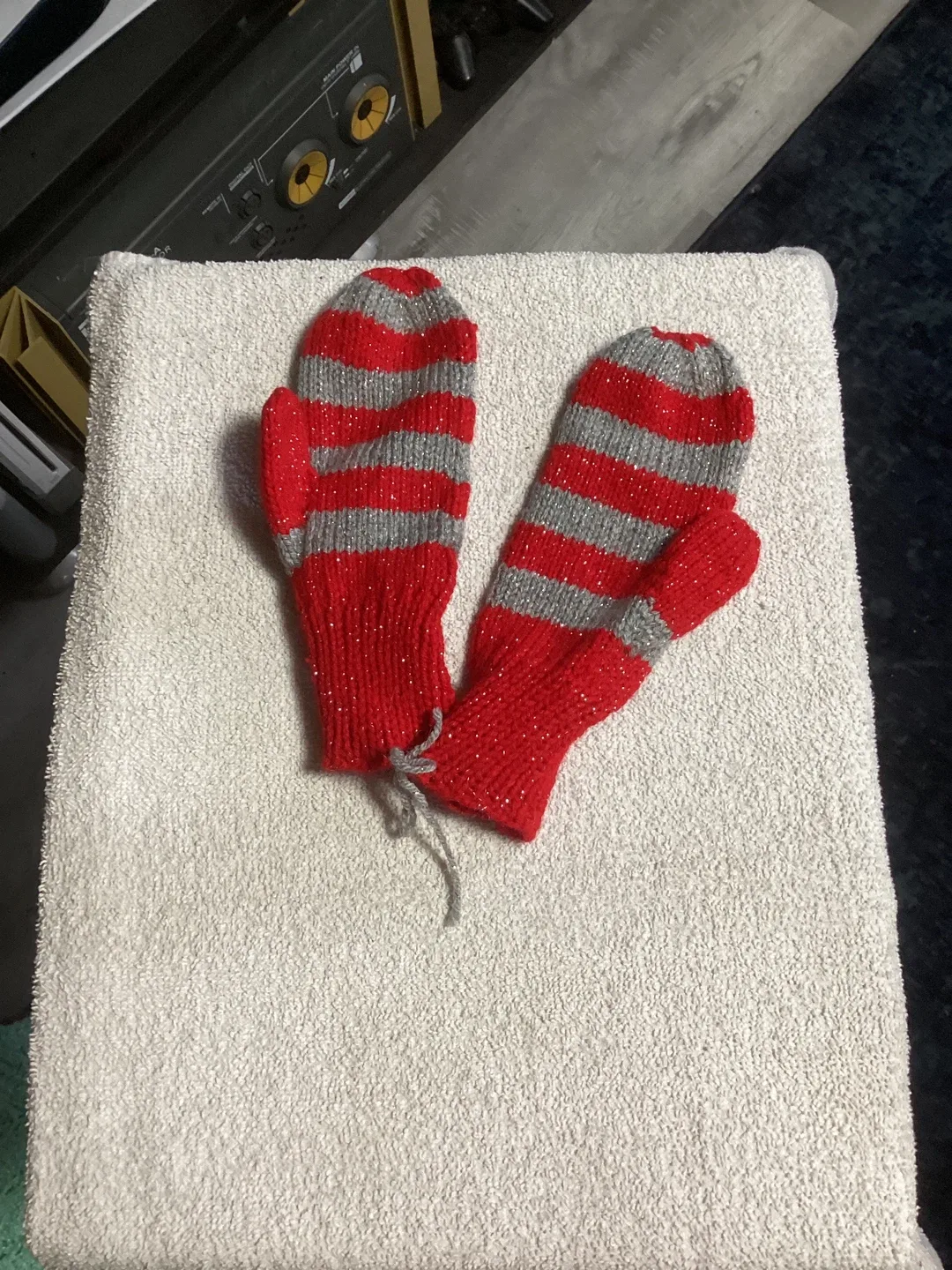 Handmade Red Knit Mittens, Scarf, and Headband Set image indicator(3)