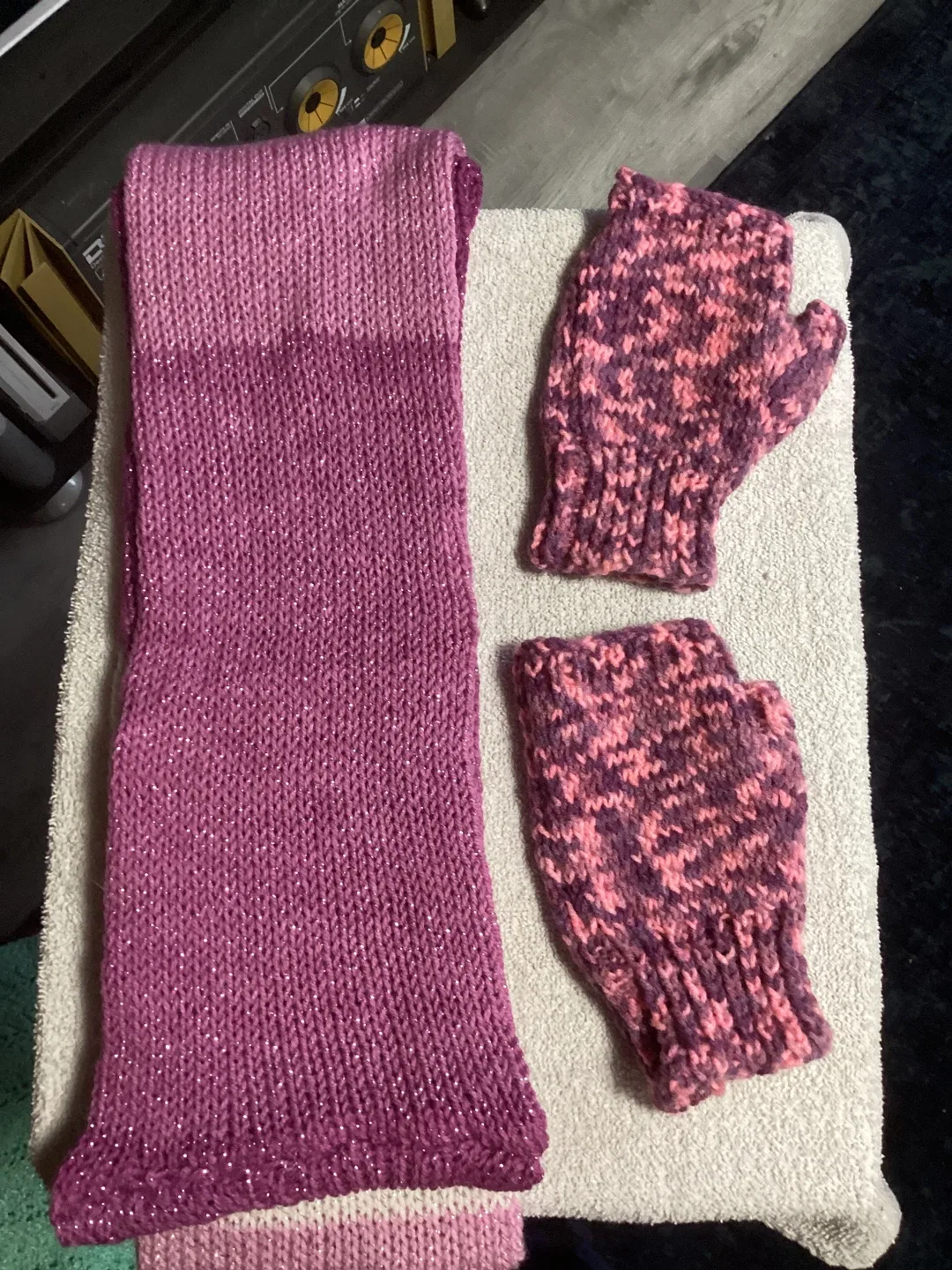 Handmade Knitted Scarf & Fingerless Gloves Set