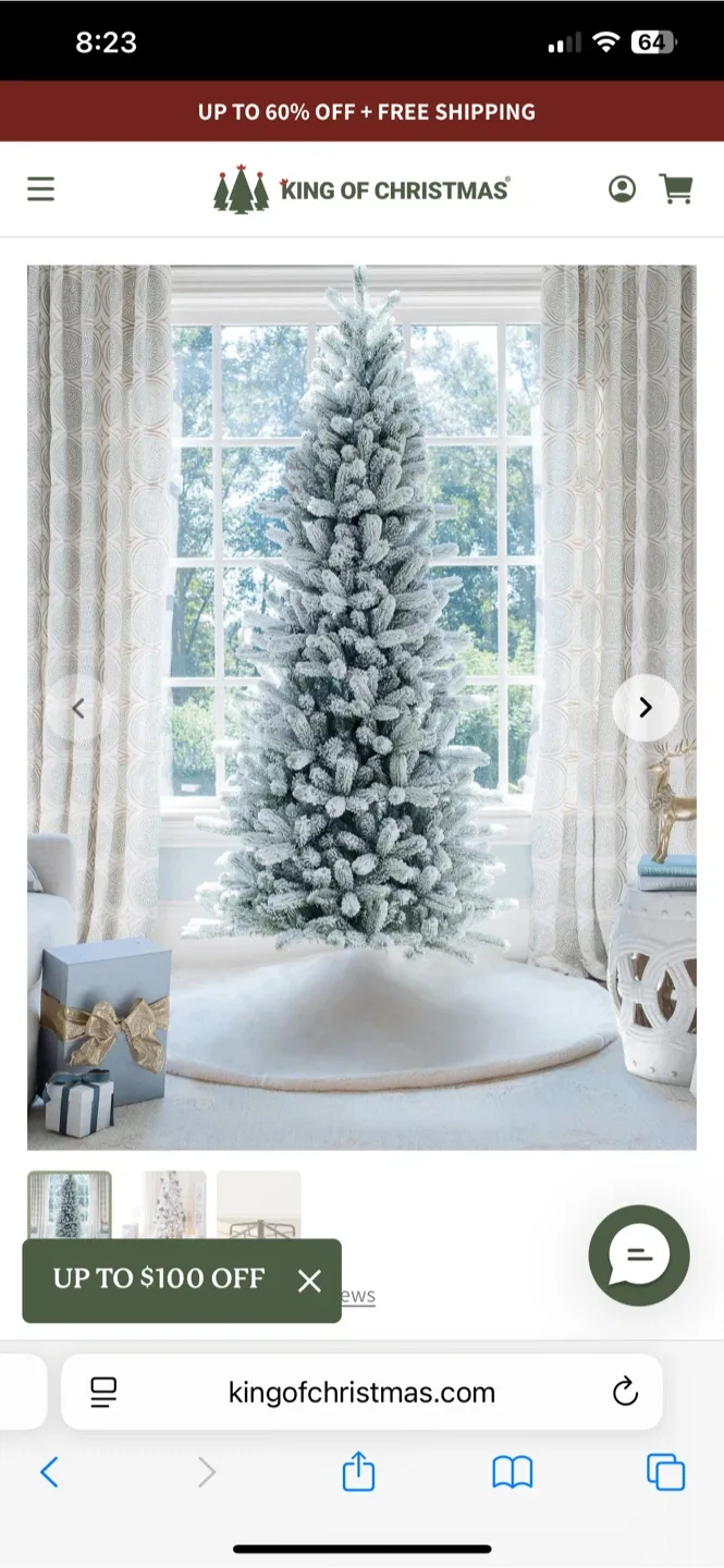 King of Christmas 7.5' King Flock Slim Tree Unlit