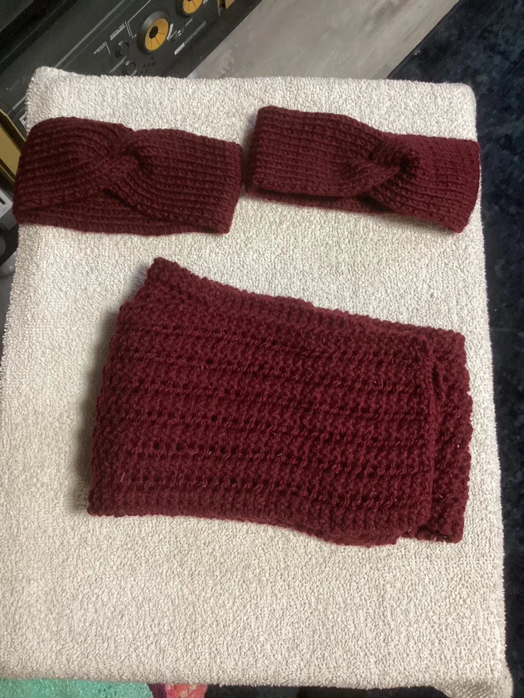Handmade Knitted Headband and Scarf - Burgundy