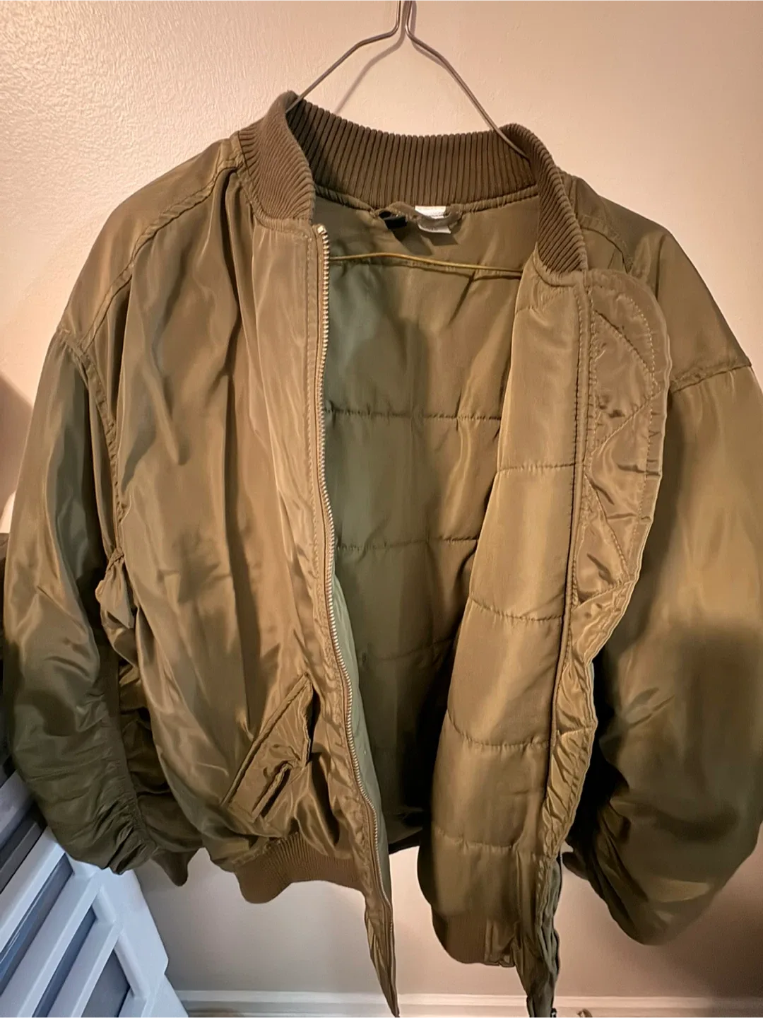 H&M Olive Green Bomber Jacket - Size XS image indicator(2)