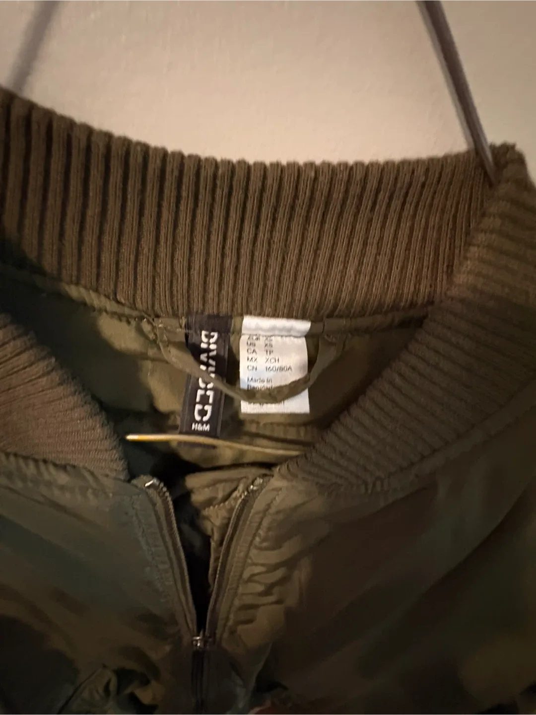 H&M Olive Green Bomber Jacket - Size XS image indicator(3)