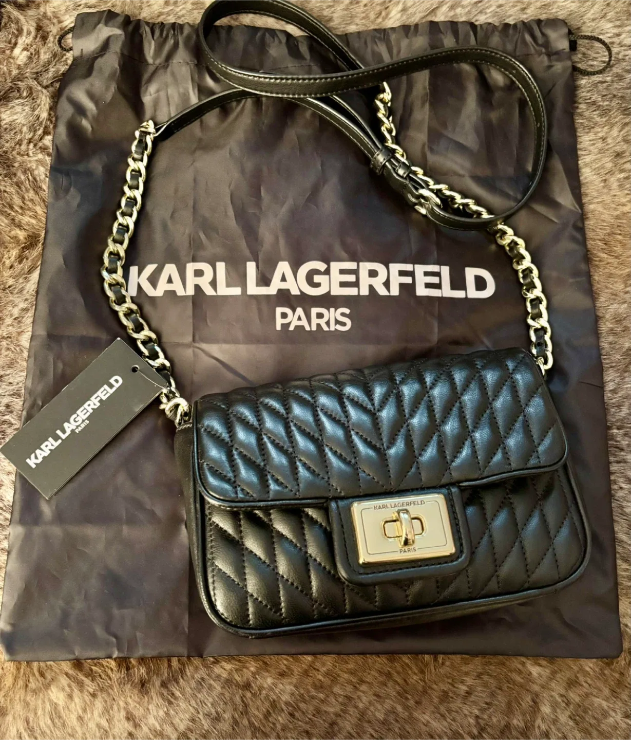 Karl Lagerfeld Paris Black Leather Shoulder Bag