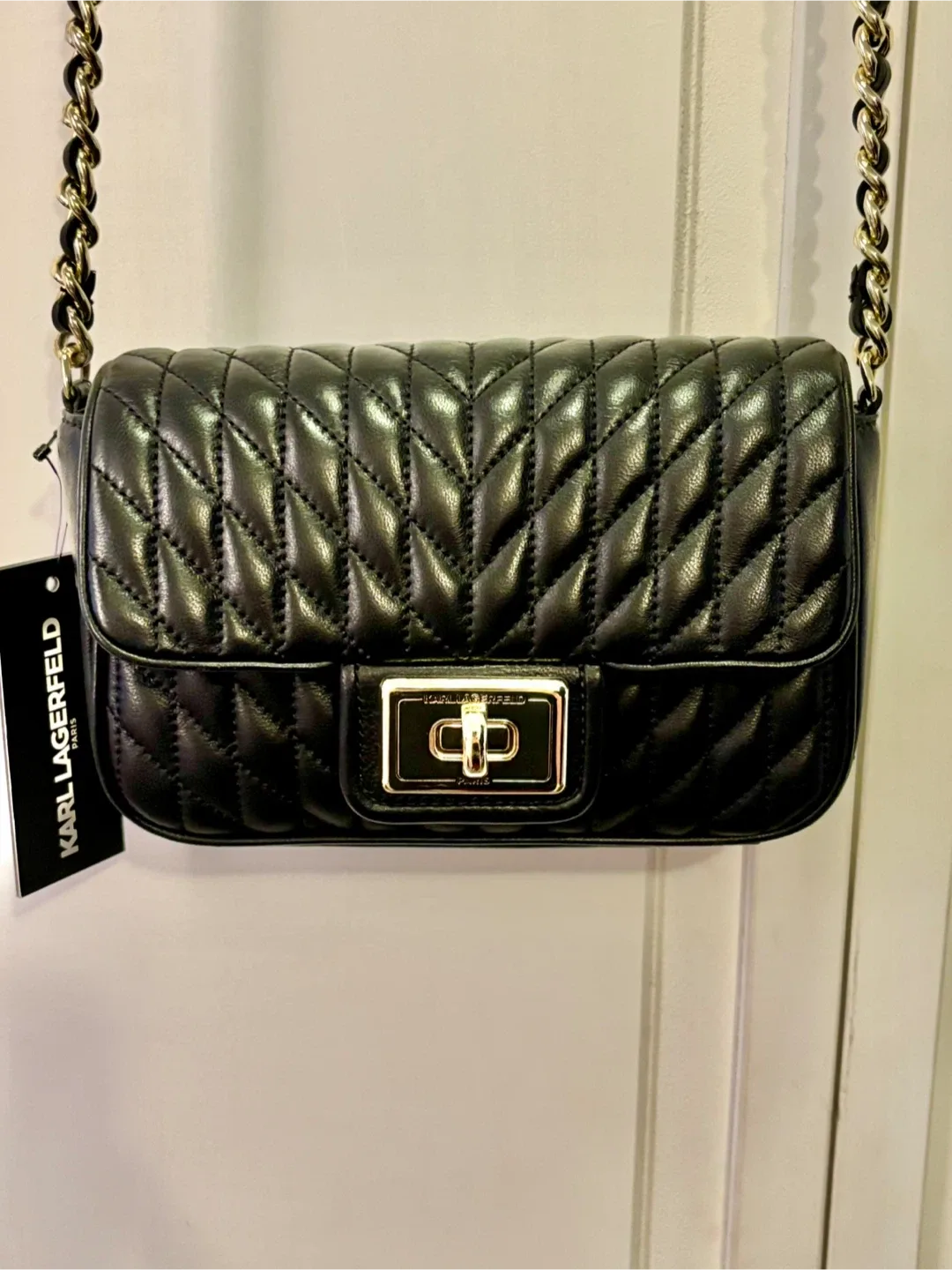 Karl Lagerfeld Paris Black Leather Shoulder Bag image indicator(2)