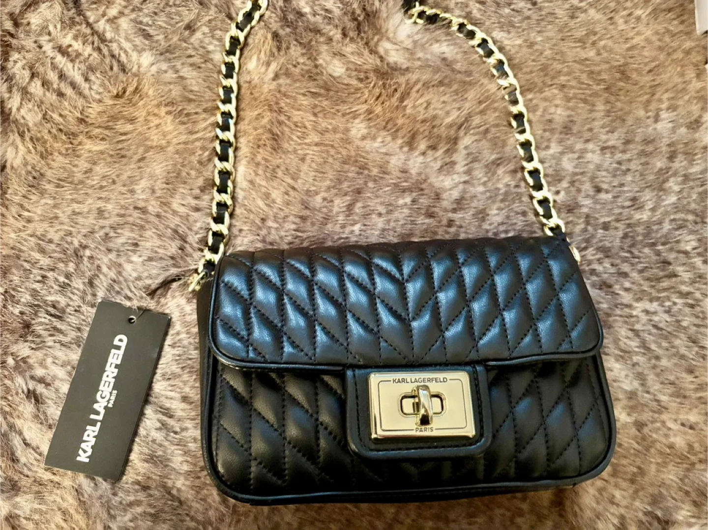 Karl Lagerfeld Paris Black Leather Shoulder Bag image indicator(3)