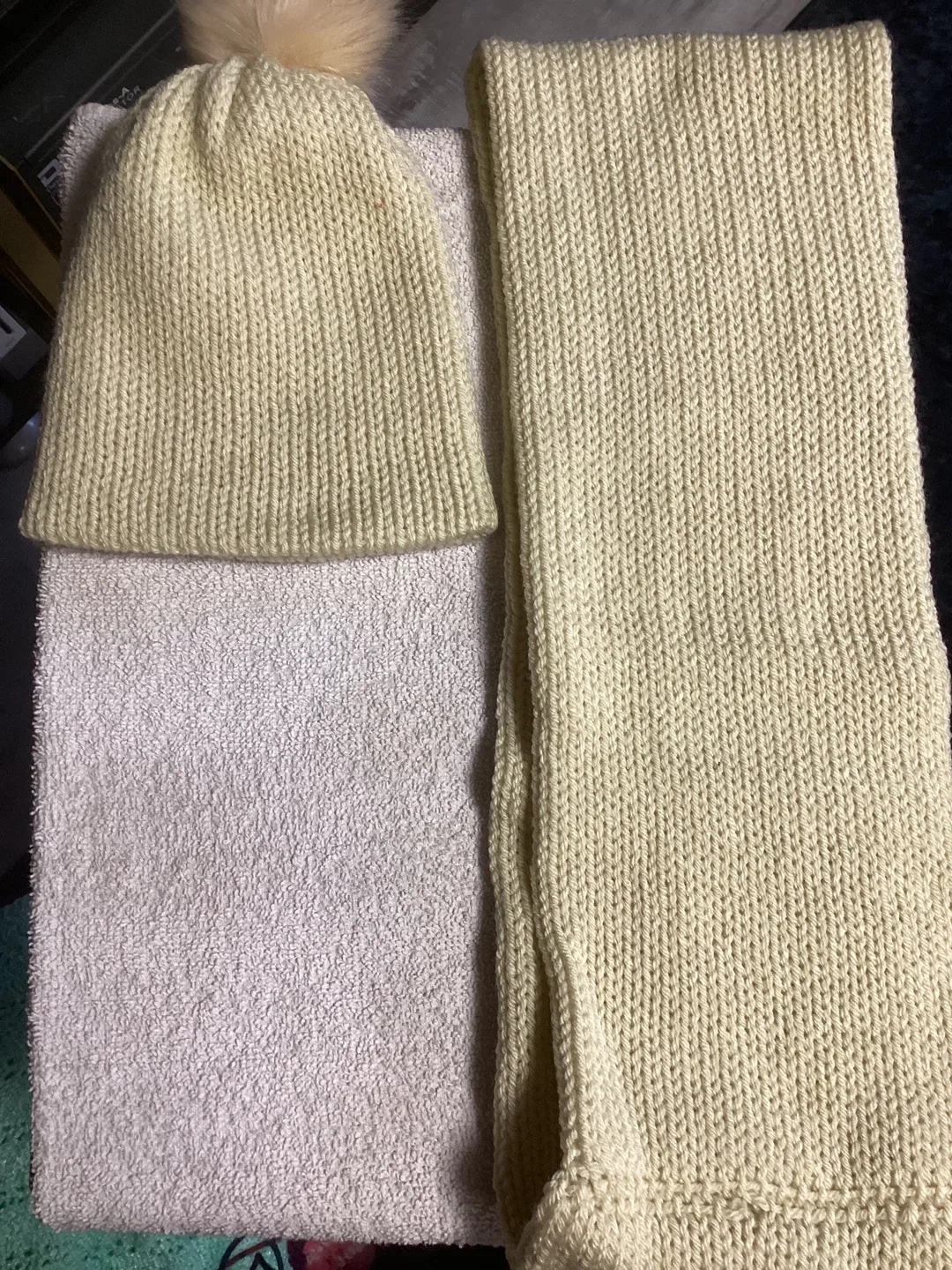 Hand-knitted Beanie and Scarf Set - Yellow